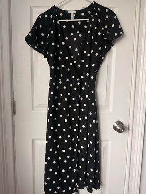 Leith Black & White Polka Dot Midi Wrap Dress